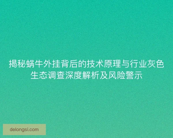 揭秘蜗牛外挂背后的技术原理与行业灰色生态调查深度解析及风险警示